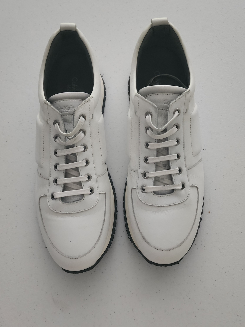 White Men’s Leather Sneakers - Casual Lace-Up